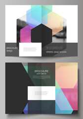 Poster - Vector layout of two A4 format cover mockups design templates with abstract shapes and colors for bifold brochure, flyer, magazine, cover design, book design, brochure cover.