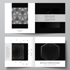 Poster - Vector layout of two covers templates for square design bifold brochure, flyer, cover design, book design. Black color technology background. Digital visualization of science, medicine, tech concept.