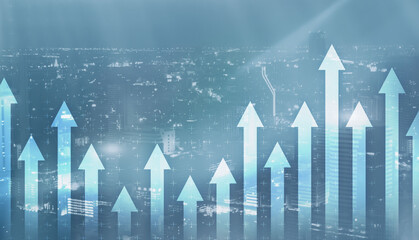 Wall Mural - Double exposure Arrows Up Modern City Concept 2021