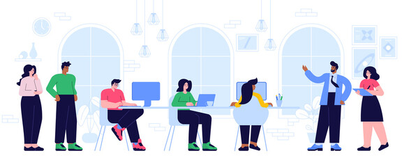 Poster - colleagues work together in open office concept