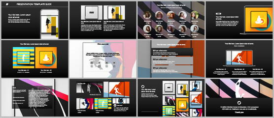 Wall Mural - Vector templates for website design, presentations, portfolio. Templates for presentation slides, leaflet, brochure cover, report. Abstract colored sport backgrounds for sport event, fitness design.