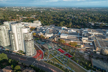 Aerial View Of The Metro Station, Shopping Centre And High Rise Apartments In The Sydney Suburb Of Castle Hill, Australia.