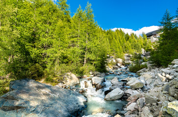 Poster - Findelbach brook at the Pennine Alps in Switzerland