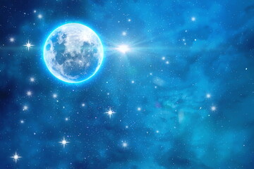 Wall Mural - univers and planet night starry sky moon cosmic nebule flares space moon globe