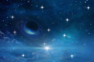 Wall Mural - univers and planet night starry sky moon cosmic nebule flares space moon globe