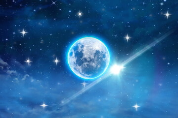 Wall Mural - univers and planet night starry sky moon cosmic nebule flares space moon globe