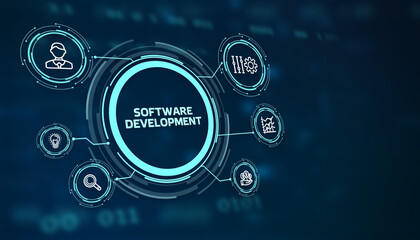 Inscription Software Development on the virtual display. Business, modern technology, internet and networking concept.