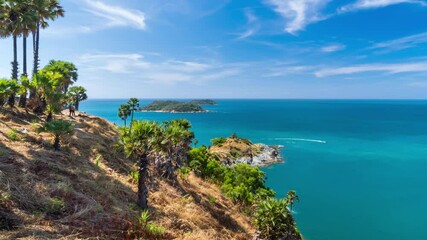 Wall Mural - beautiful laem promthep cape in phuket, famous view point scenic area for watching sunset - time lap