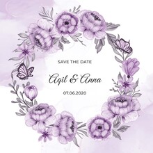 Classic Circle Purple Flower Wreath Frame Invitation Card