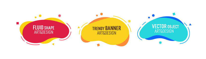 Aufkleber - Set of modern organic shapes. Fluid vector trendy elements. Template graphics with geometric speech bubbles and banners with frames to put your own text