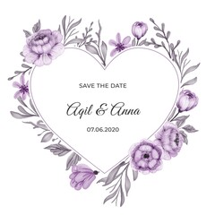 Wall Mural - classic circle purple flower wreath frame invitation card