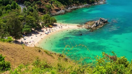 Wall Mural - clear blue andaman sea from windmill view point near laem promthep cape, phuket, thailand; panning r