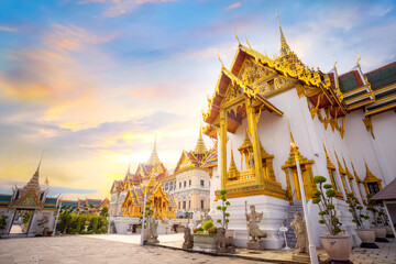 Sticker - The Grand Palace of Thailand in bangkok, built in 1782, made up of numerous buildings, halls, pavilions set around open lawns, gardens and courtyards