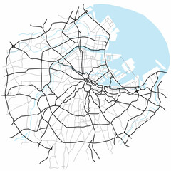 Wall Mural - Tokyo city map (Japan) - town streets on the plan. Monochrome line map of the  scheme of road. Urban environment, architectural background. Vector 