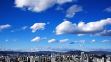 Time-lapse of Chinese city, white clouds in blue sky