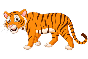 Sticker - Cartoon tiger on white background