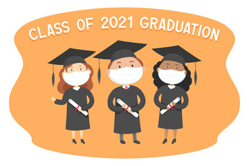 Wall Mural - Class of 2021 graduation. Banner in cartoon style. Vector illustration.