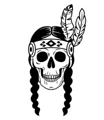 Wall Mural - boho style female skull. tribal design. native american vector illustration. indian silhouette. prin