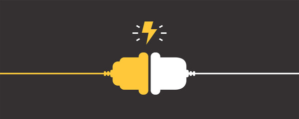 Electric socket with a plug. Connection and disconnection concept. Concept of 404 error connection. Electric plug and outlet socket unplugged. Wire, cable of energy disconnect