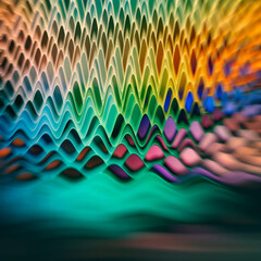 Poster - abstract illustration in the form of a grid of neon colors on a dark background, 3d render, blurry image