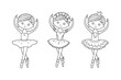 Little cute ballerina in pointe shoes and dress. Isolated set vector illustrations in doodle style on white background