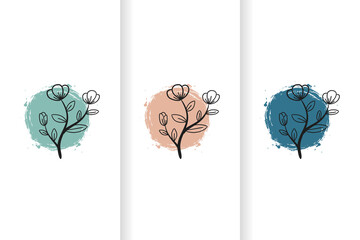 Poster - Set of Logo design template of a simple and stylized plant over colored brush shape. This logo is suitable for many purpose as botanist, environmental firm, natural medicine and more
