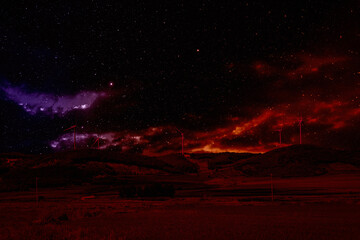 Wall Mural - landscape with big bright nebula and stars.