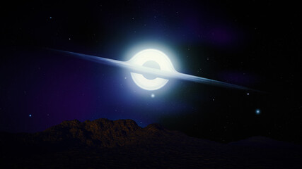 Wall Mural - landscape with big bright black hole and stars.