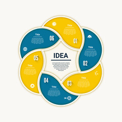 Wall Mural - Vector progress background. Template for diagram, graph, presentation and chart. Business concept with 6 options, parts, steps or processes. Abstract background.