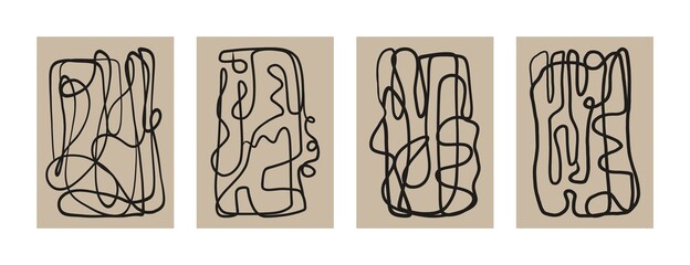 Wall Mural - abstract boho art print set. modern mid century posters for wall decor, contemporary wallpaper desig