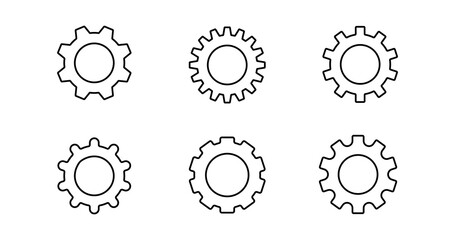 Fototapete - Gear set. Black gear wheel icons on white background. Vector illustration.