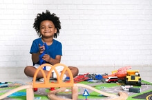 Happy Black People African American Child Play Toy At Home 