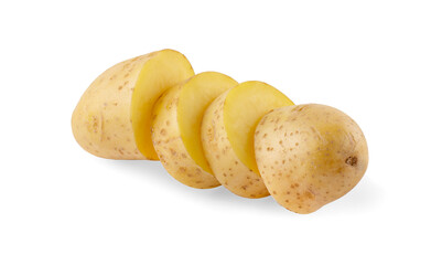 Wall Mural - Raw potatoes cut in half isolated on white background