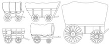 Wild West Wagon Vector Outline Set Icon.Vector Illustration Set Western Of Old Carriage On White Background .Isolated Outline Icon Wild West Wagon.