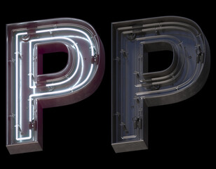 Sticker - Metal neon font with On and Off. Letter P. 