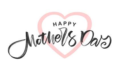 Wall Mural - handwritten calligraphic brush lettering of happy mother's day on white background.