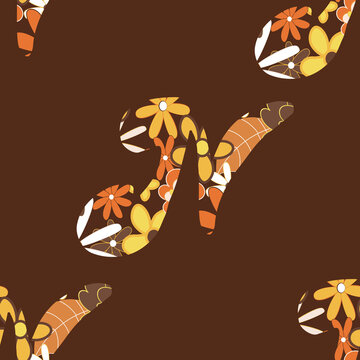 Retro letter N from the alphabet seamless repeat pattern print background