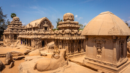 Wall Mural - Exclusive Monolithic - Five Rathas are UNESCO's World Heritage Site located at Great South Indian architecture, Tamil Nadu, Mamallapuram, or Mahabalipuram