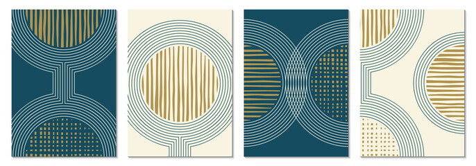 Wall Mural - abstract art background set with geometric shapes. minimal design with circles and lines. contempora