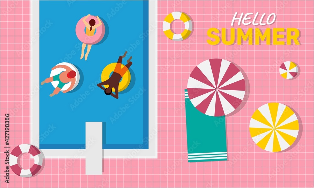 Pool Hello Sumer Hello summer. People chilling on the pool float in the swimming pool ...