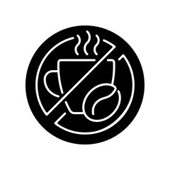 Wall Mural - No caffeine black glyph icon. Limit coffee intake. Dietary drink. Avoid unhealthy product. Cause of sleeplessness. Improve sleep hygiene. Silhouette symbol on white space. Vector isolated illustration