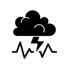 Poster - Stress black glyph icon. Concept of bad mood, depression, anxiety. Thunderstorm, cloud with lightning. Bad weather. Causes of insomnia. Silhouette symbol on white space. Vector isolated illustration