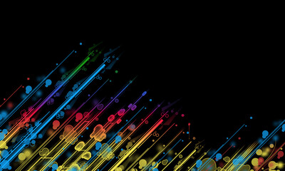 Poster - Colorful circles and lines on a black background
