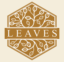 Luxury Classic Style Elegant Vector Floral Emblem On Dark Background, Boutique Or Hotel Logo, Leaves And Branches Linear Badge.