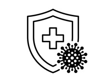 Immune System Concept. Hygienic Medical Black Linear Shield Protecting From Coronavirus COVID-19 Icon. Human Immunity Sign. Corona Virus 2019-ncov Defense Symbol Vector Isolated Illustration