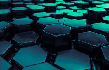 Poster - Abstract futuristic Technology background with hexagon pattern. 3d rendering.