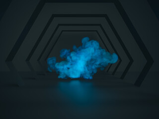 Poster - Abstract black stage backdrop with blue smoke. 3d rendering.