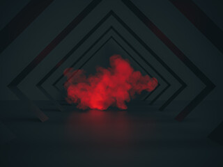 Poster - Abstract black stage backdrop with red smoke. 3d rendering.