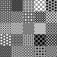 Wall Mural - geometric black and white tiles patchwork wallpaper  vector seamless pattern mosaic