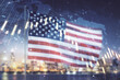 © Pixels Hunter - Multi exposure of virtual abstract financial chart hologram and world map on USA flag and blurry skyscrapers background, research and analytics concept